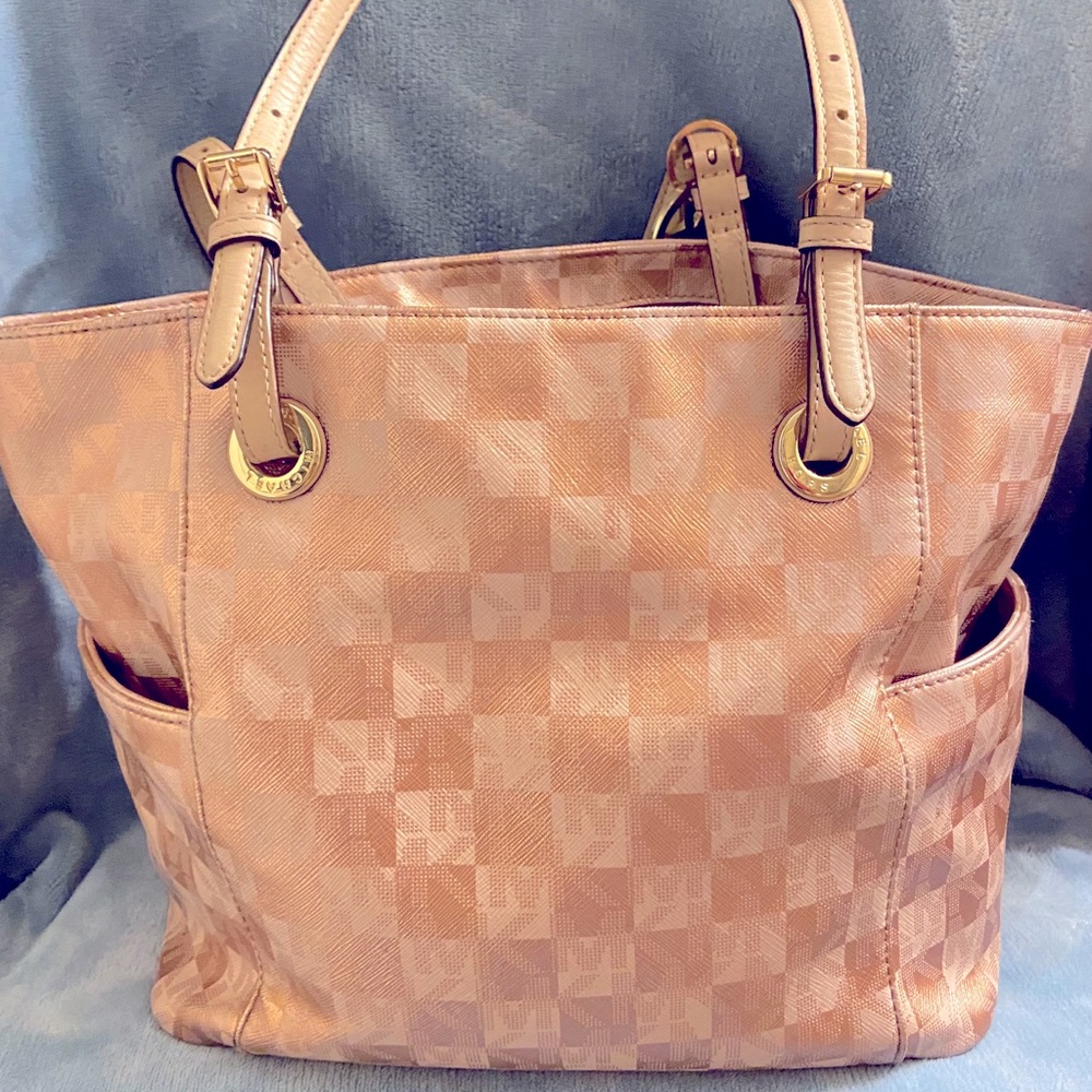 Michael Kors Rose Gold checkered tote handbag